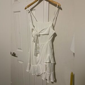 Francesca's Wyonnah Back Tie Ruffle Mini Dress- White Mini Dress small